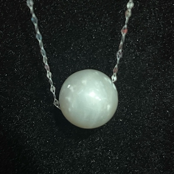 🛑 SOLD 🛑 Genuine Natural South Sea Pearl Bluish White Round 13.7mm in 18k WG - Picture 7 of 9